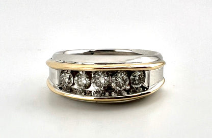 14k two tone mens ring with diamond wedding band