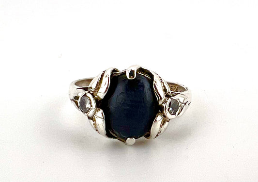 Ladies sterling silver ring with matte blue stone