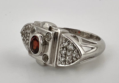 Sterling silver ring with CZ and red stone