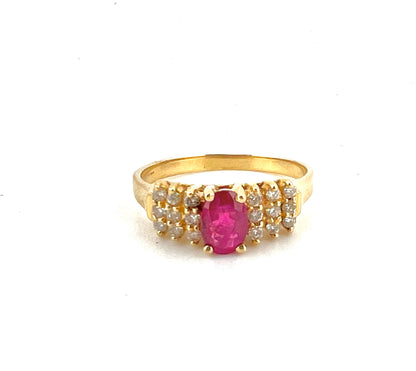 14K yellow gold ladies ruby main Stone and diamond ring