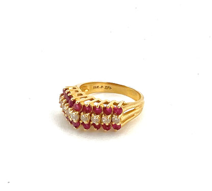 14K yellow gold ladies ring with Ruby and diamond inlay