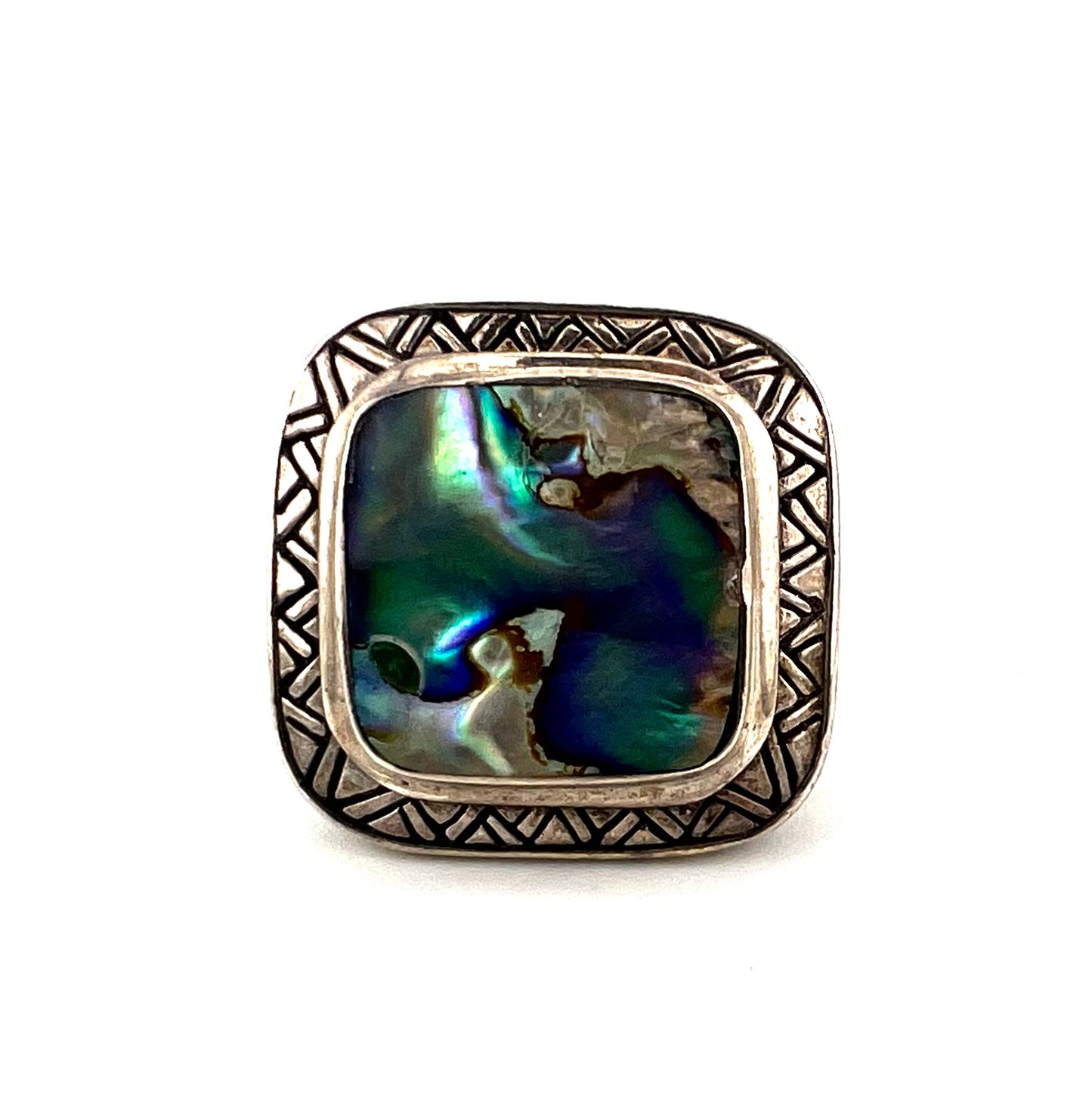 Square ring with colorful stone center