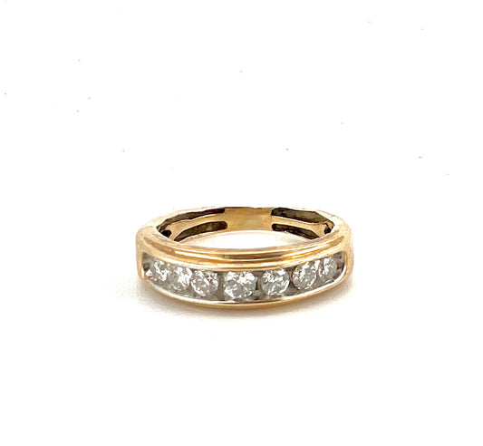 10k yellow gold ladies ring with channel set diamonds