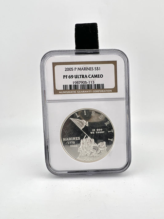 2005-P MARINES SILVER S$1 PF69 ULTRA CAMEO