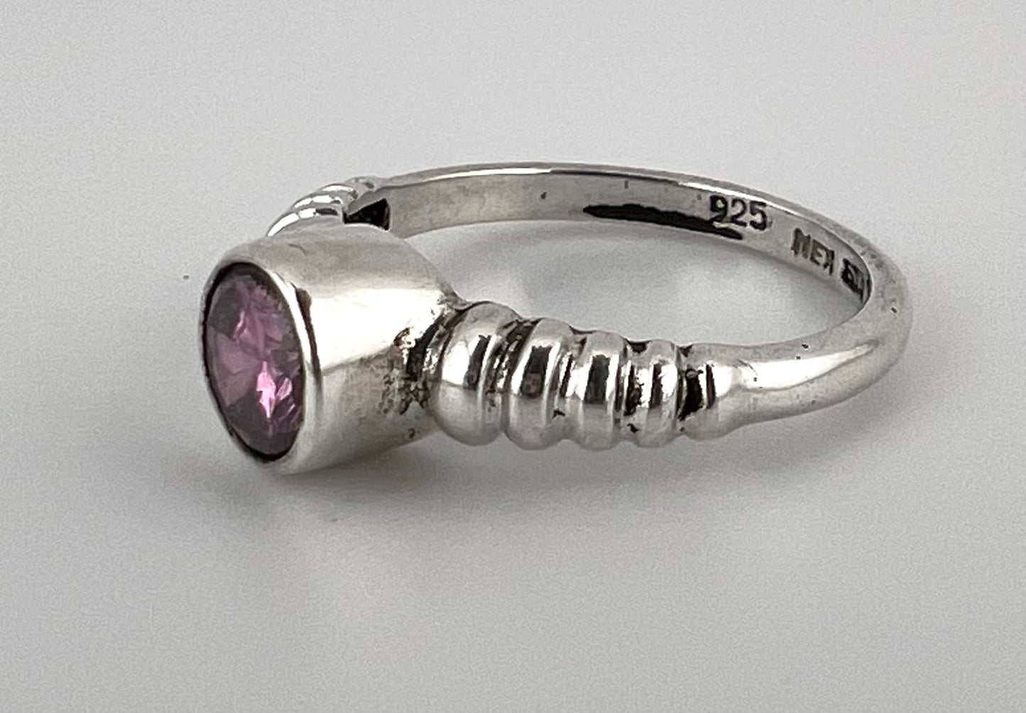 Ladies pink stone sterling silver ring