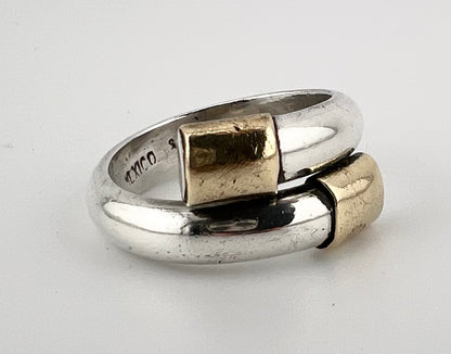 Unisex two-tone ring, sterling silver and gold