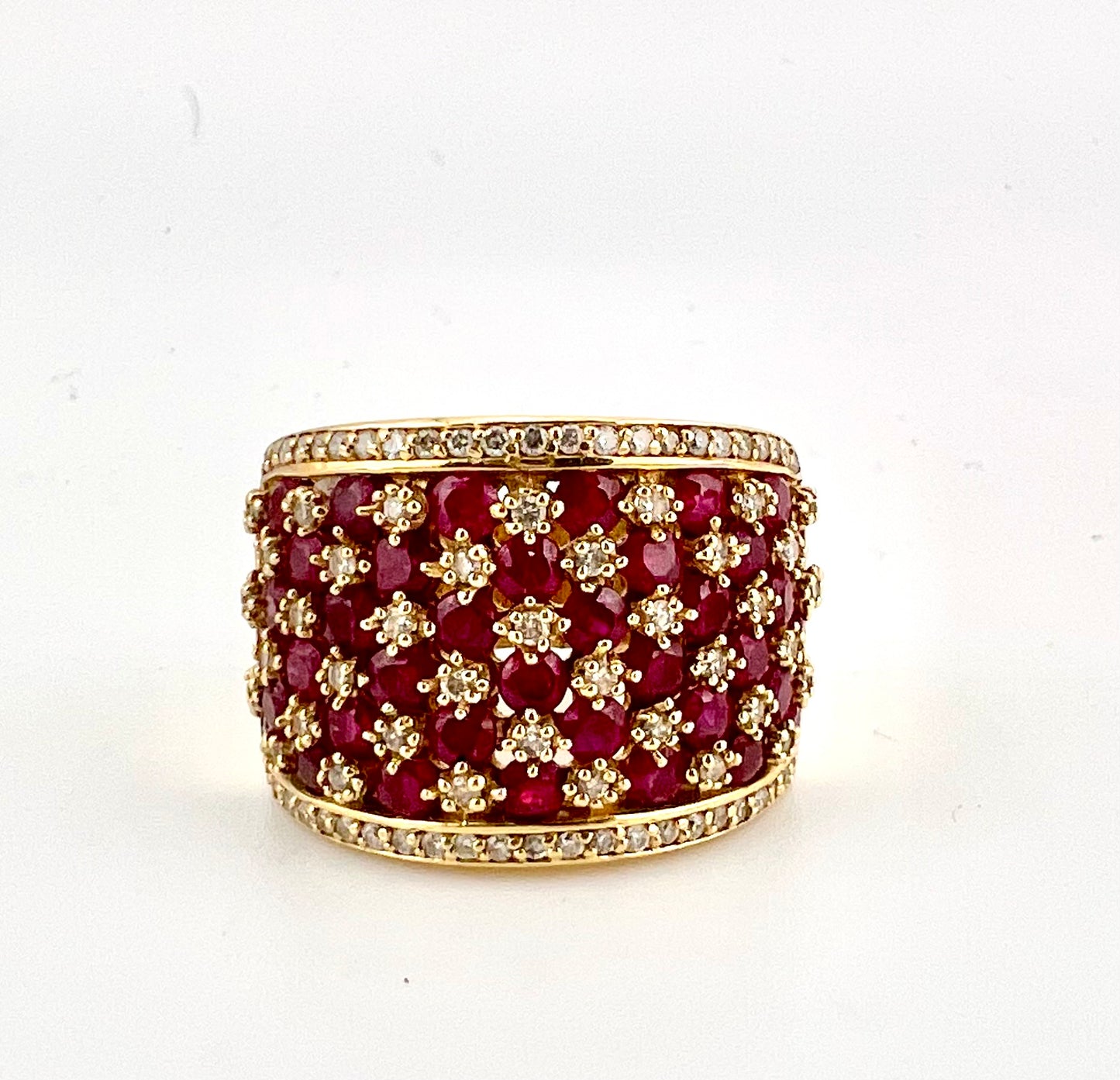 14k yellow gold ring with cluster ruby design