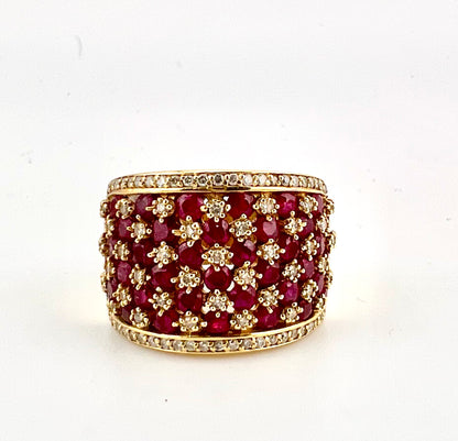 14k yellow gold ring with cluster ruby design