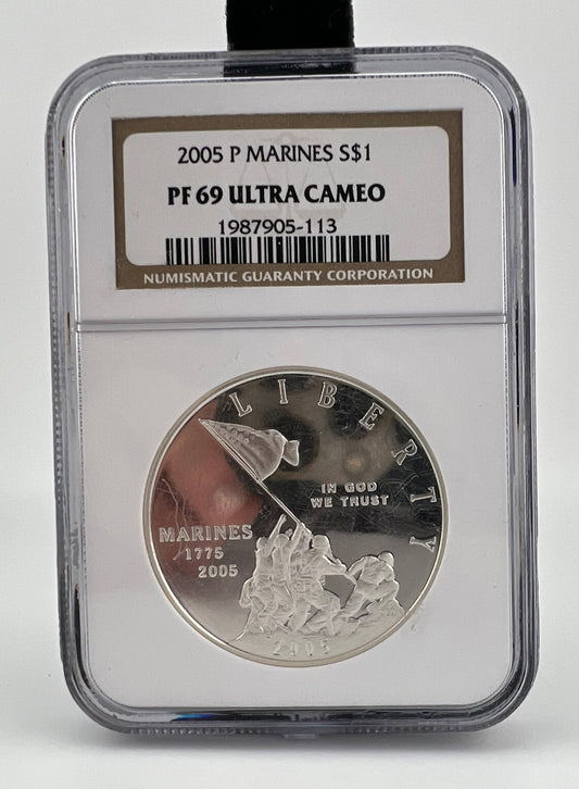 2005 P marines silver one dollar coin