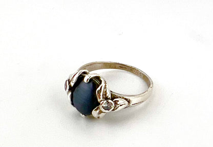 Ladies sterling silver ring with matte blue stone