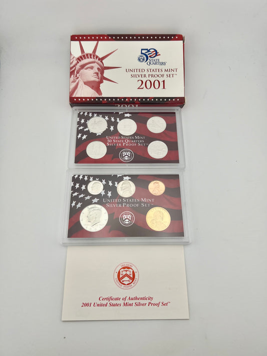 2001 United States Mint Silver Proof Set With Box & Papers