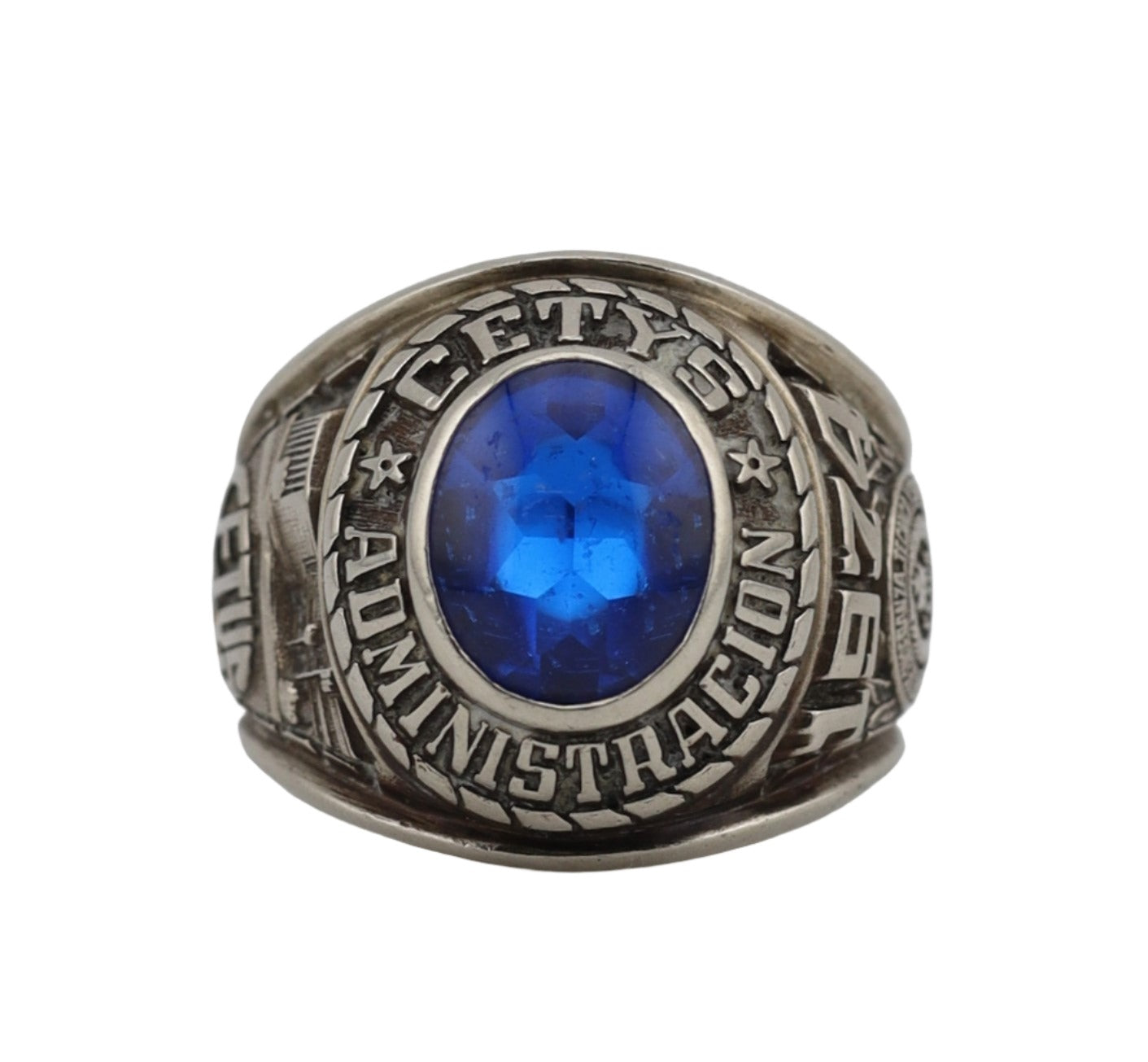 10K white gold "Cetys" class ring blue stone