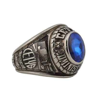 10K white gold "Cetys" class ring blue stone