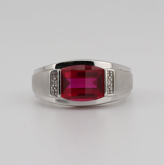 Mens 14k white gold ruby and diamond band