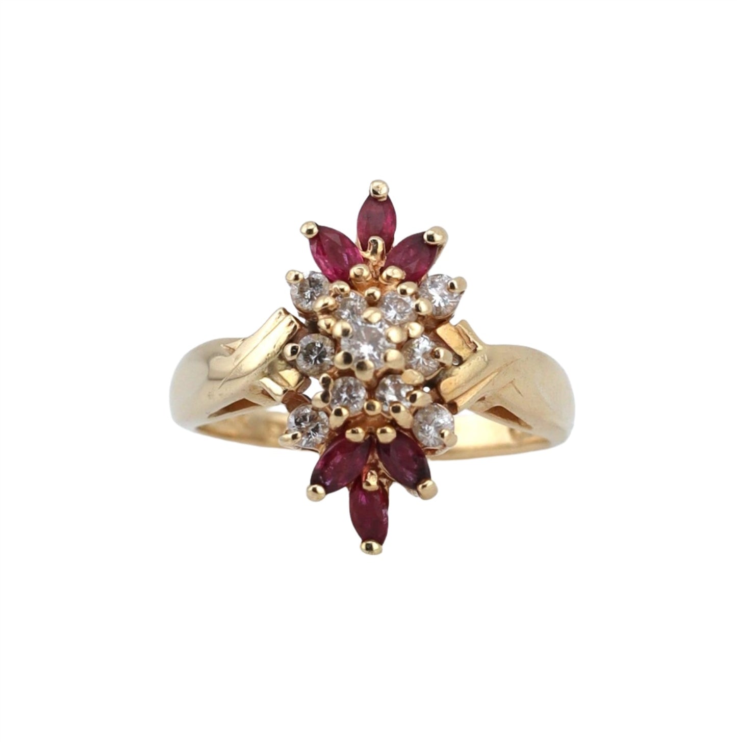 14k yellow gold ladies diamond & garnet ring