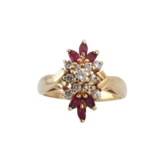 14k yellow gold ladies diamond & garnet ring