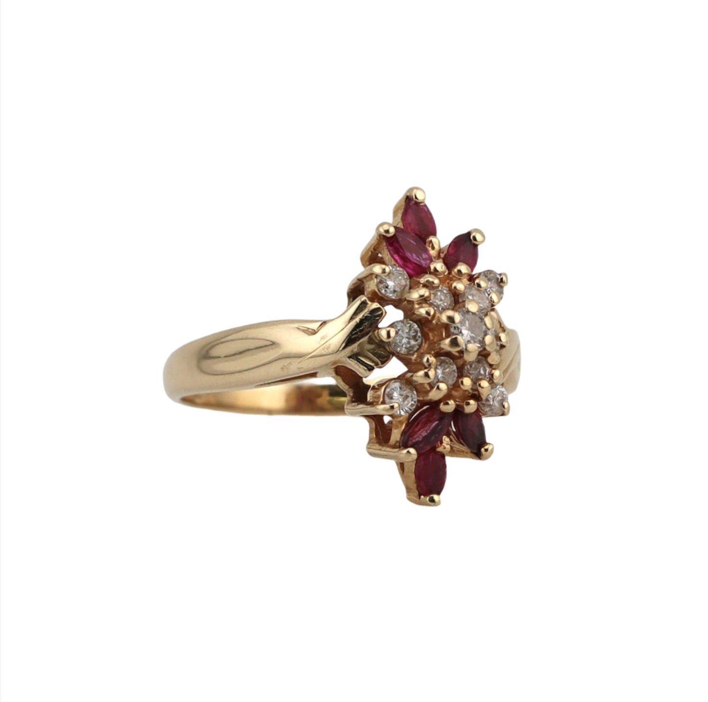 14k yellow gold ladies diamond & garnet ring