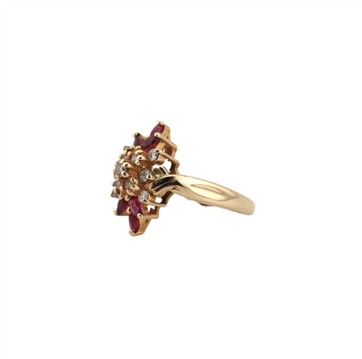 14k yellow gold ladies diamond & garnet ring