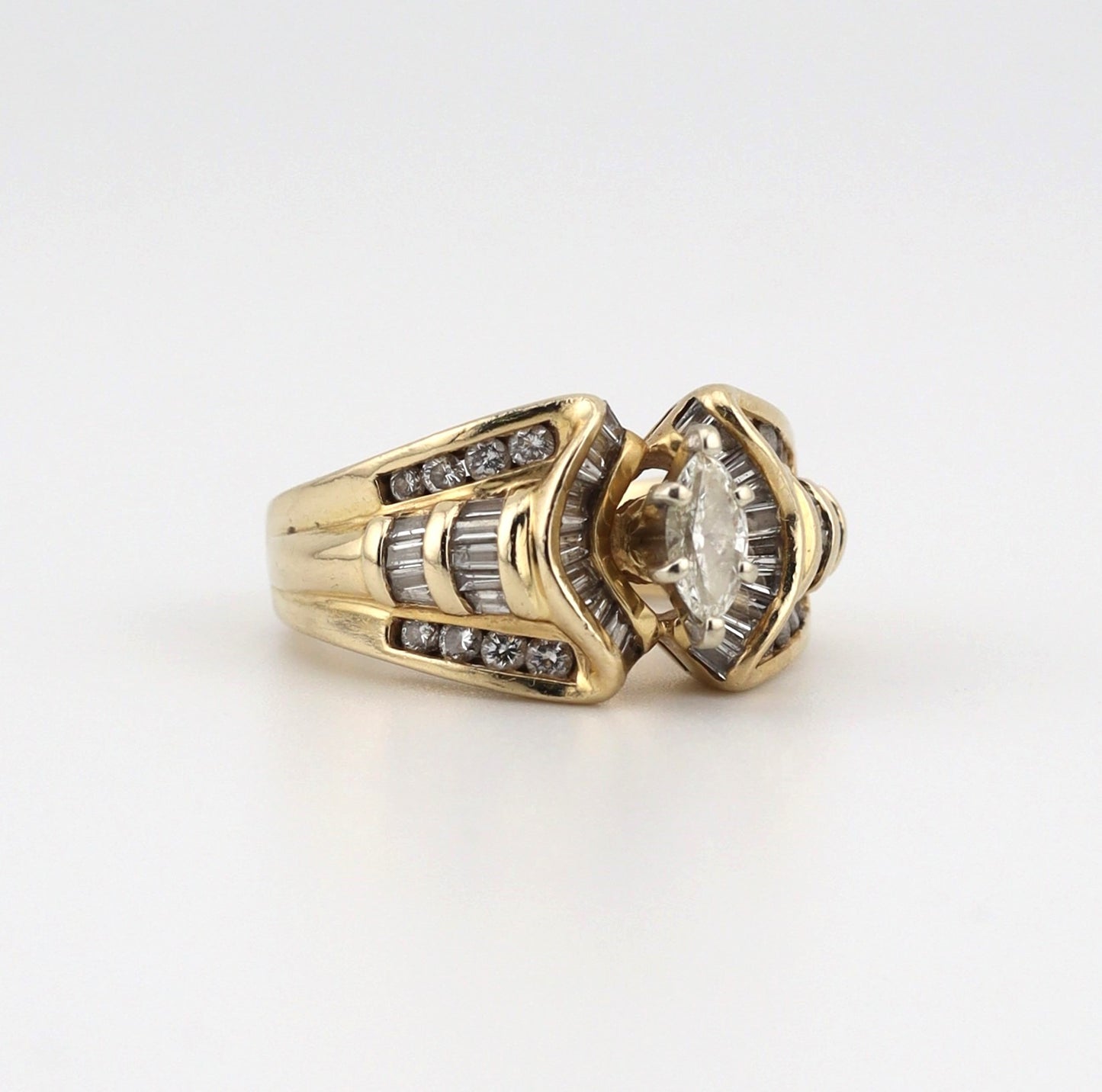 14k yellow gold ladies marquis shape diamond ring