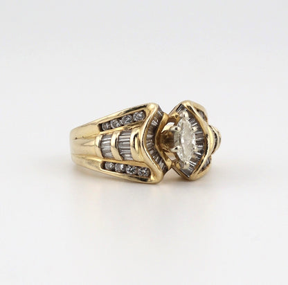 14k yellow gold ladies marquis shape diamond ring