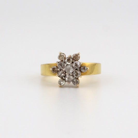 14k ladies yellow gold star shape old mine cut diamond ring