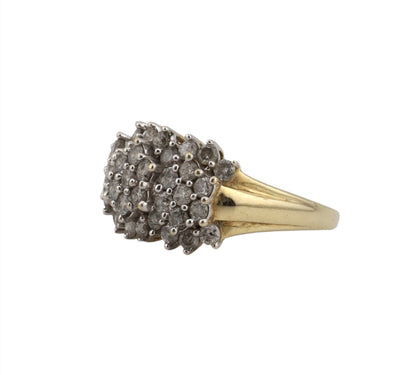 10k ladies yellow gold cluster diamond ring