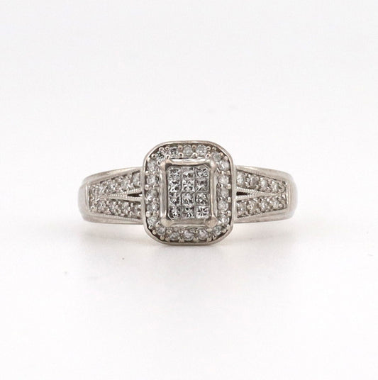 10k white gold halo diamond ring