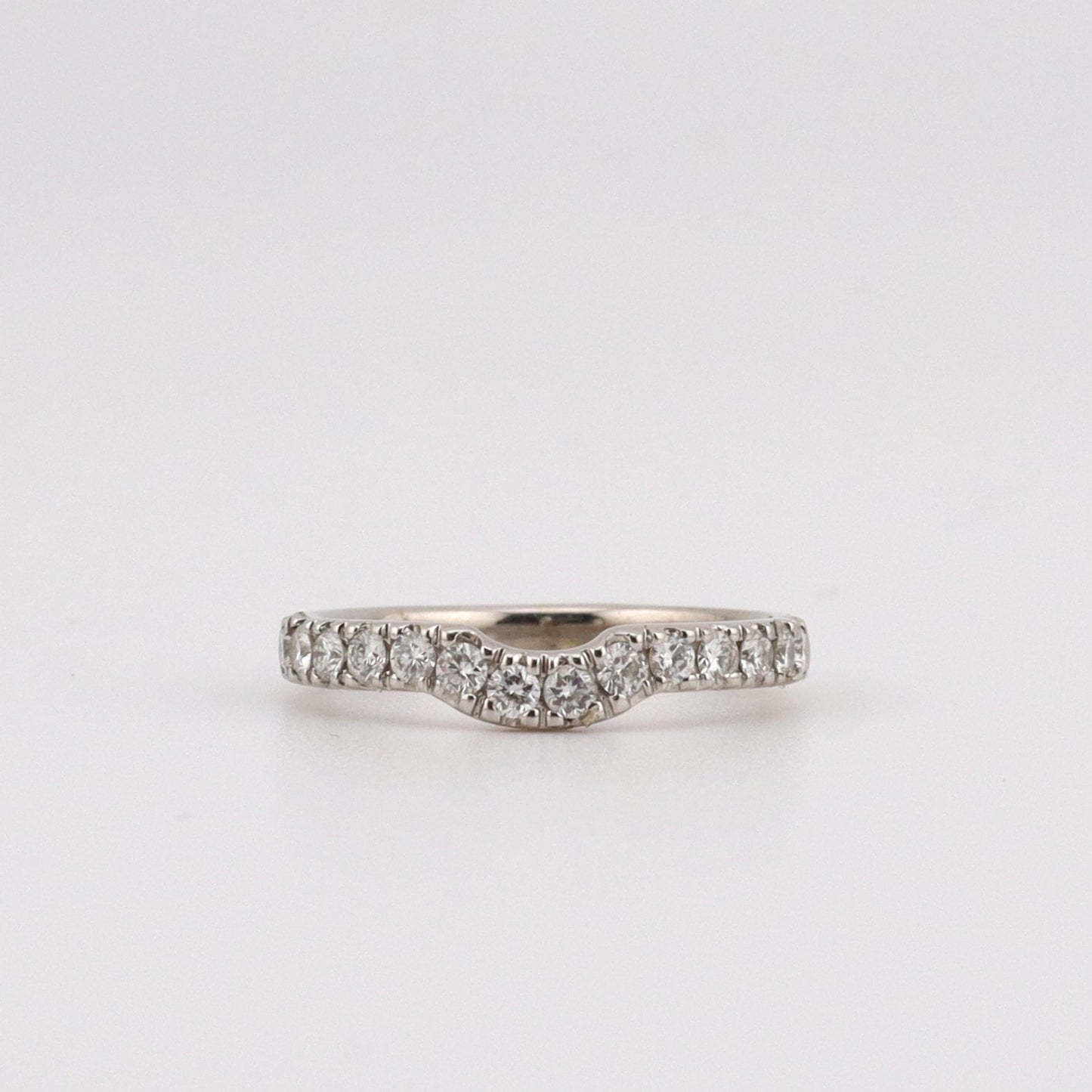 14k white gold curved channel set diamond band