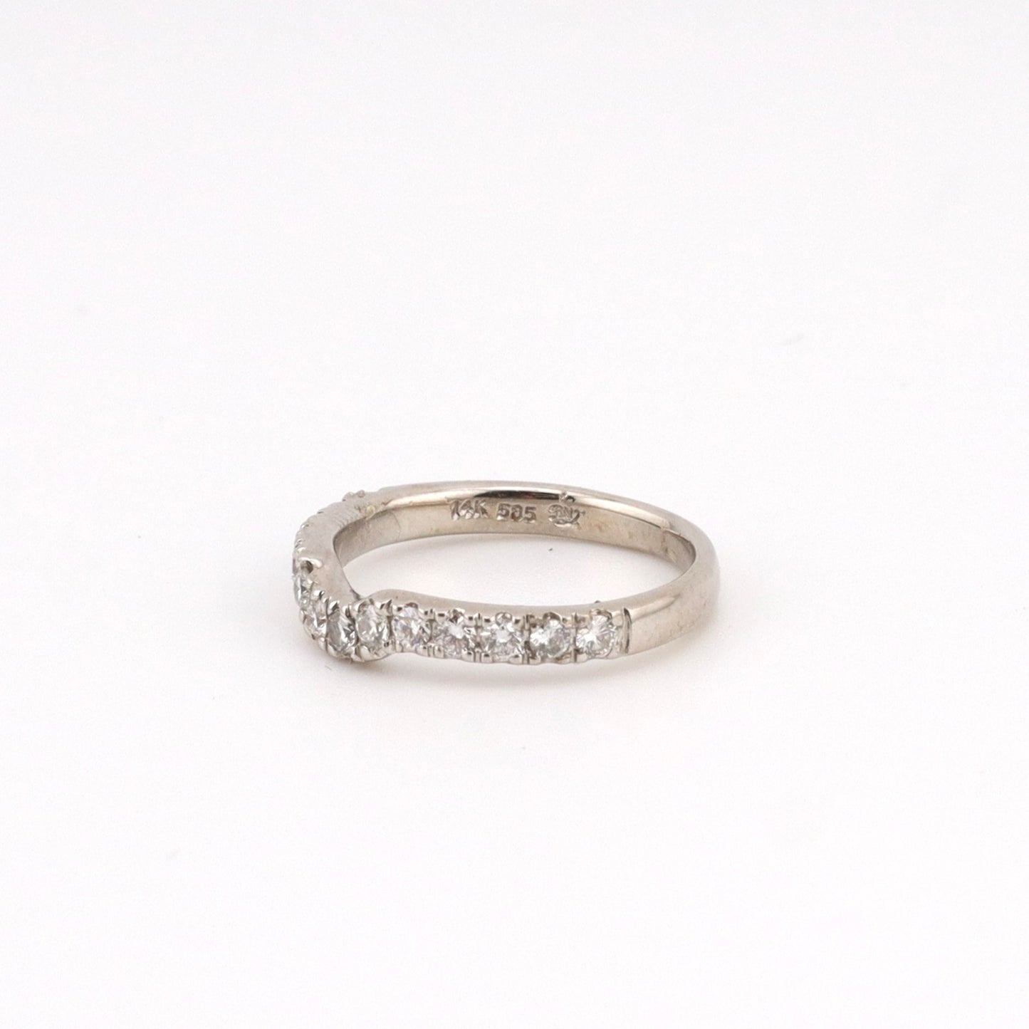 14k white gold curved channel set diamond band