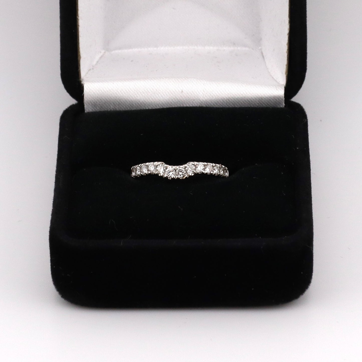 14k white gold curved channel set diamond band