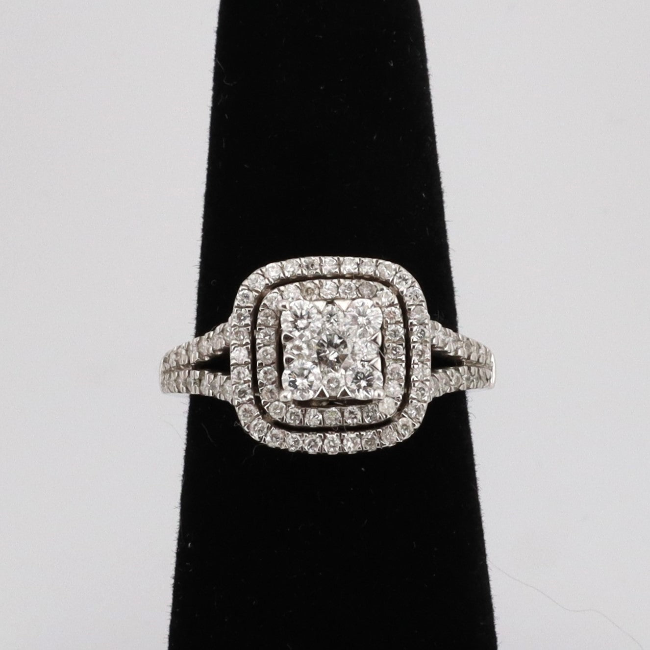 10K white gold double halo diamond wedding ring