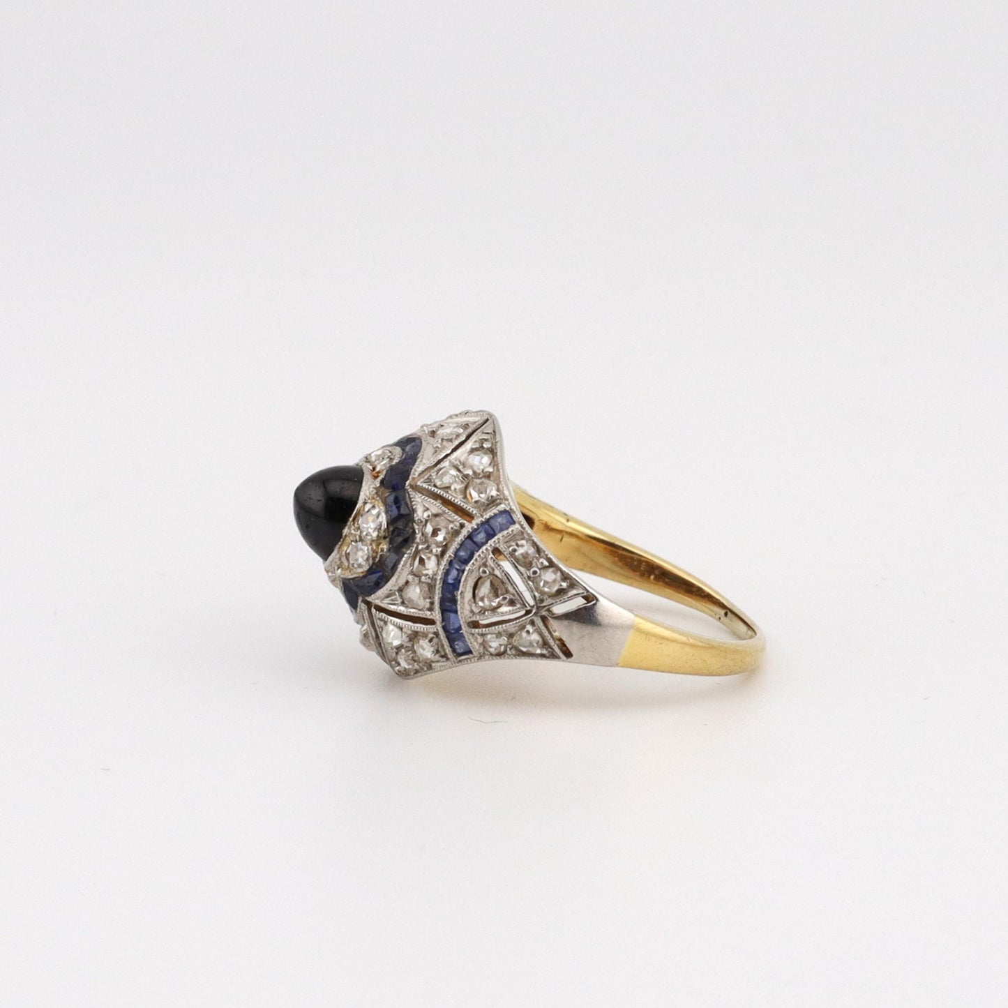 18K vintage old mine cut diamond and sapphire ring