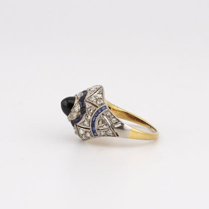 18K vintage old mine cut diamond and sapphire ring