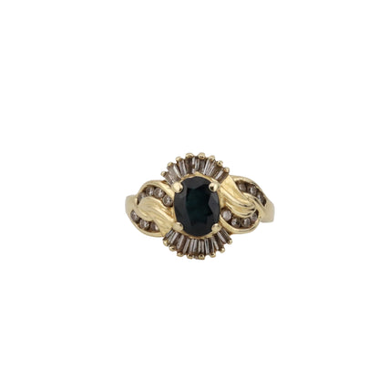 14K yellow gold sapphire with diamonds ring