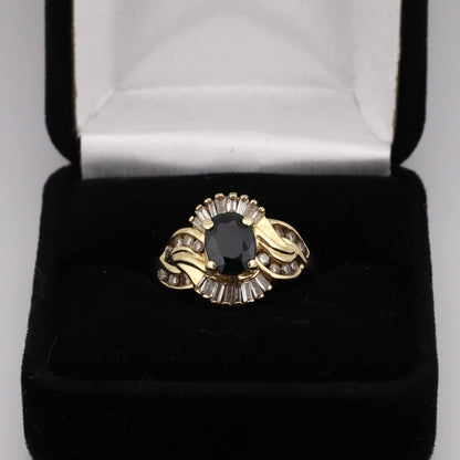 14K yellow gold sapphire with diamonds ring