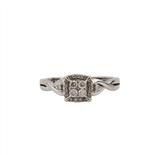 10K white gold single halo diamond ring