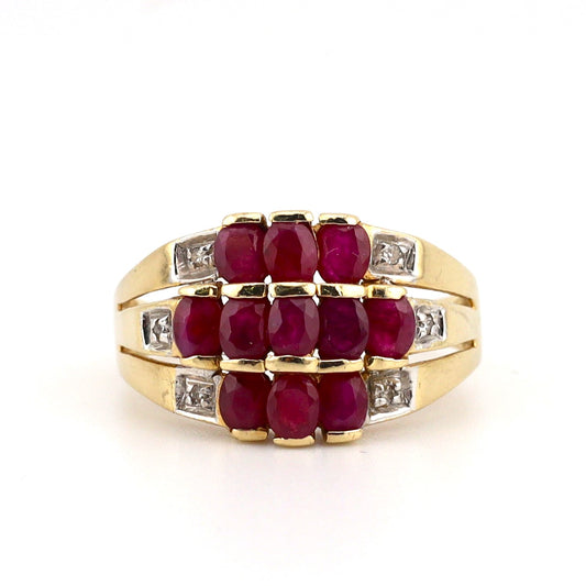 10k yellow gold vintage ladies ring with purple stone and diamonds