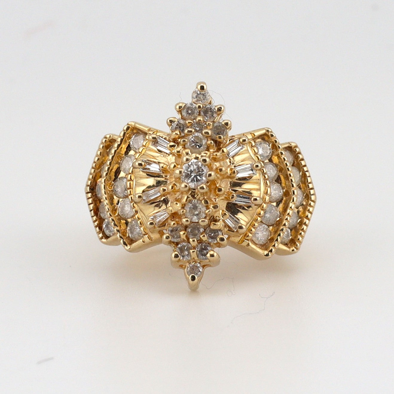 14k yellow gold fancy baguette and round diamond ring