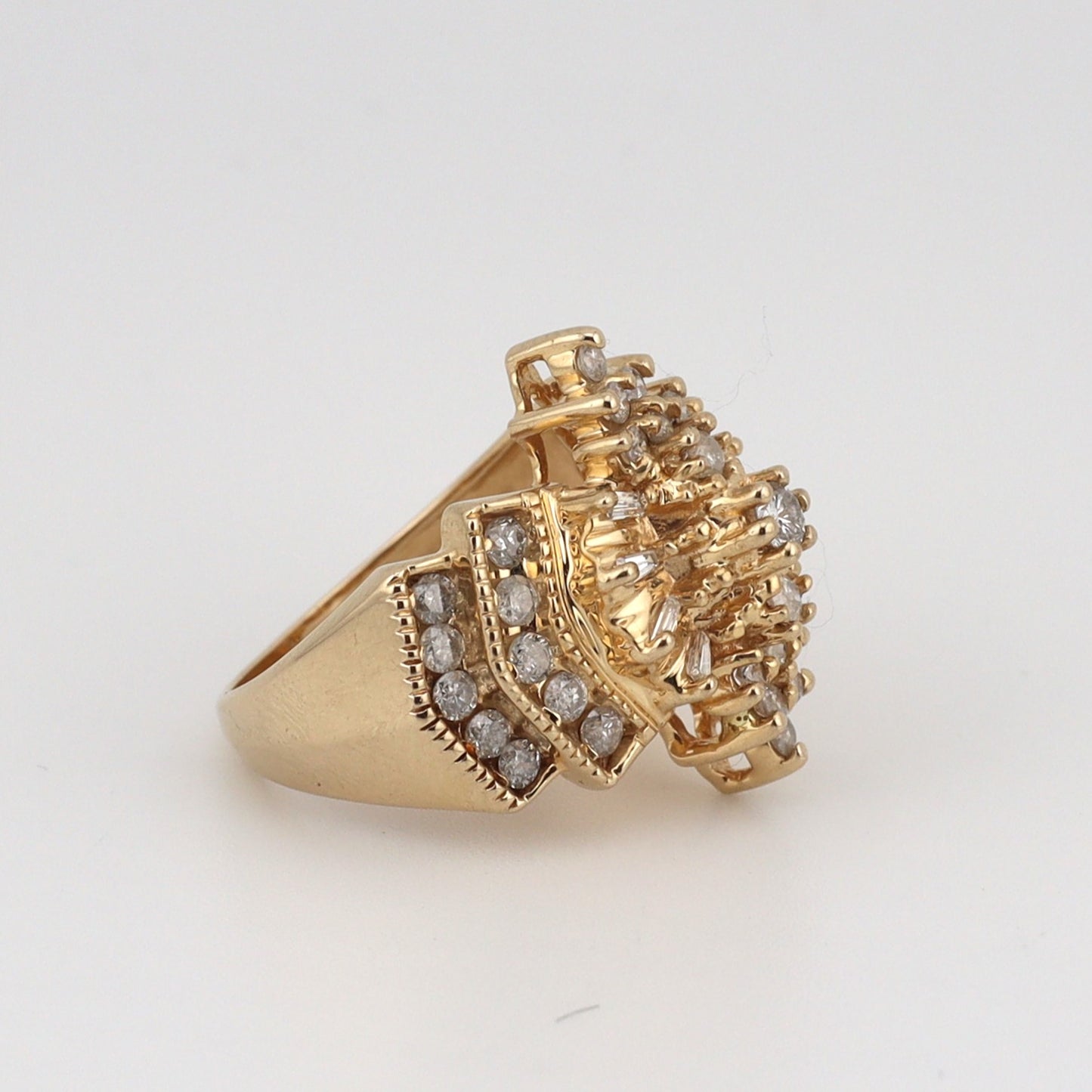 14k yellow gold fancy baguette and round diamond ring