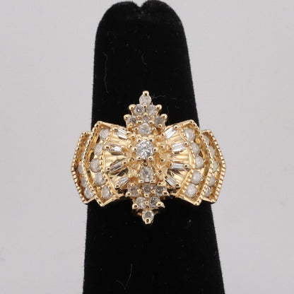 14k yellow gold fancy baguette and round diamond ring