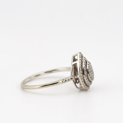 10k white pear shape double halo diamond ring