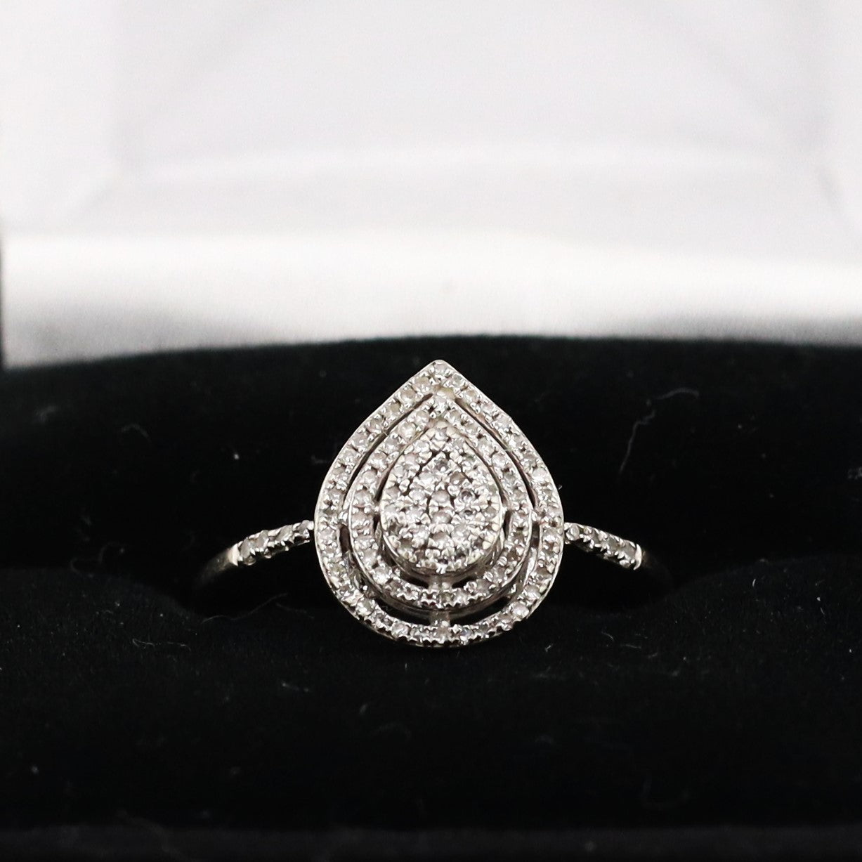 10k white pear shape double halo diamond ring