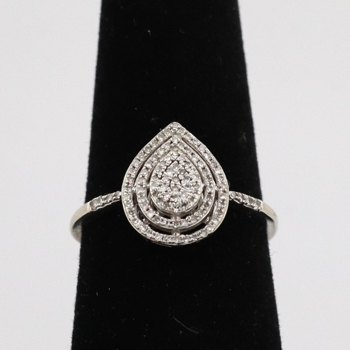 10k white pear shape double halo diamond ring