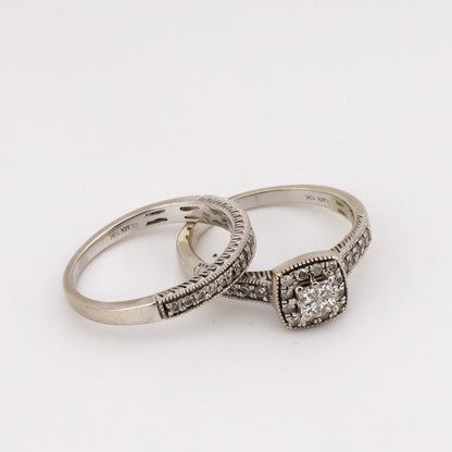 10k white diamond wedding set