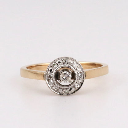 14k two tone round top ladies diamond ring