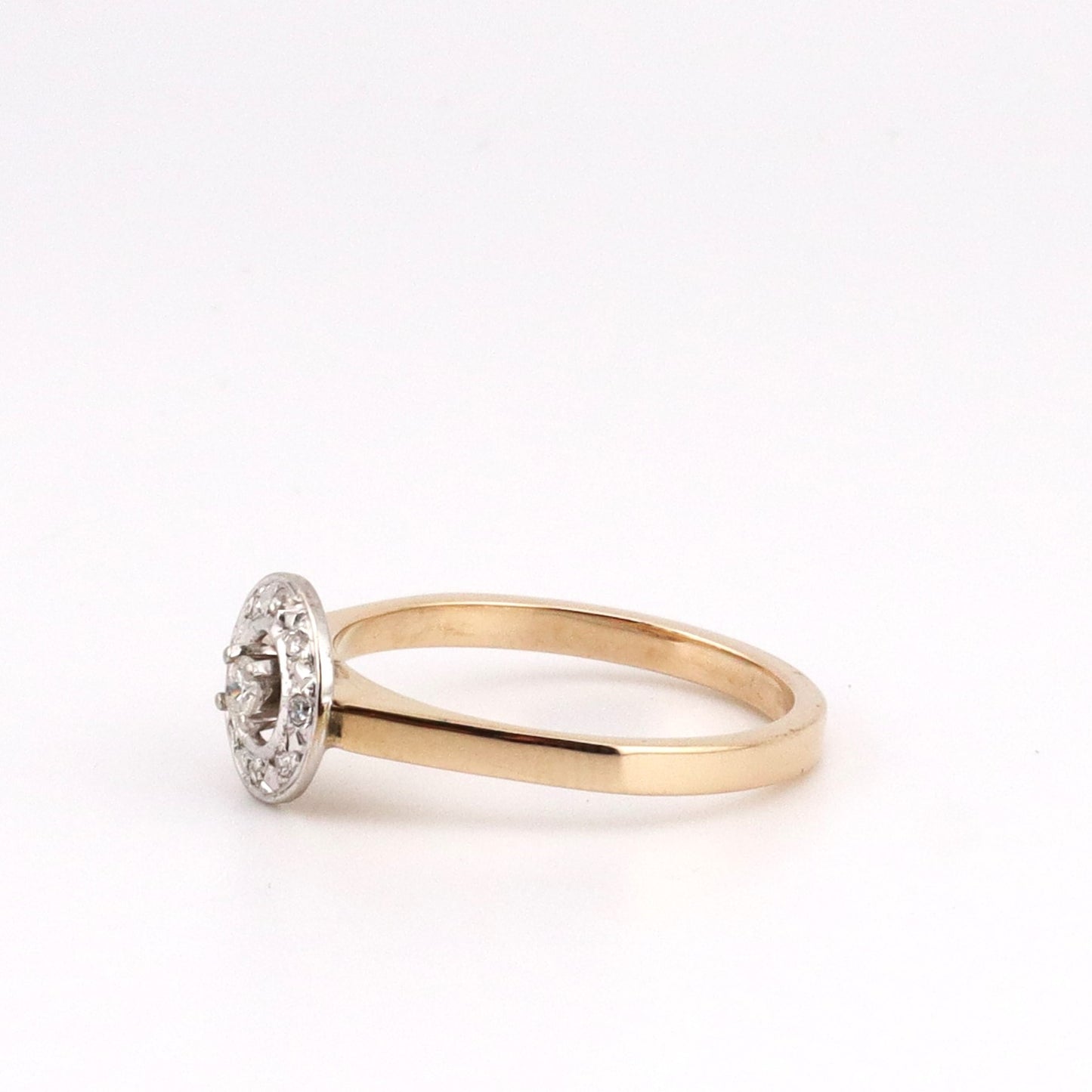 14k two tone round top ladies diamond ring