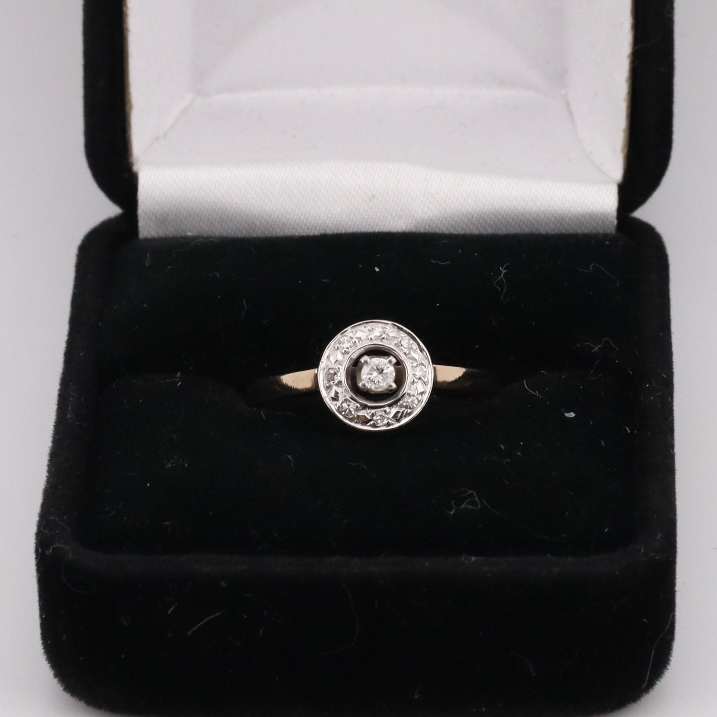 14k two tone round top ladies diamond ring