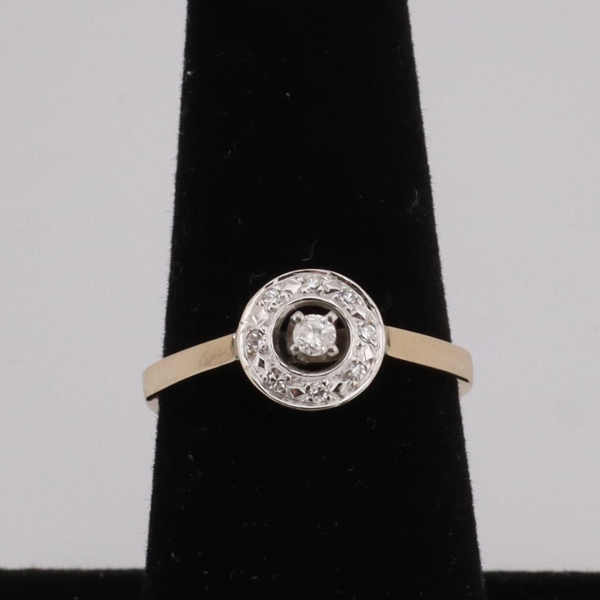 14k two tone round top ladies diamond ring