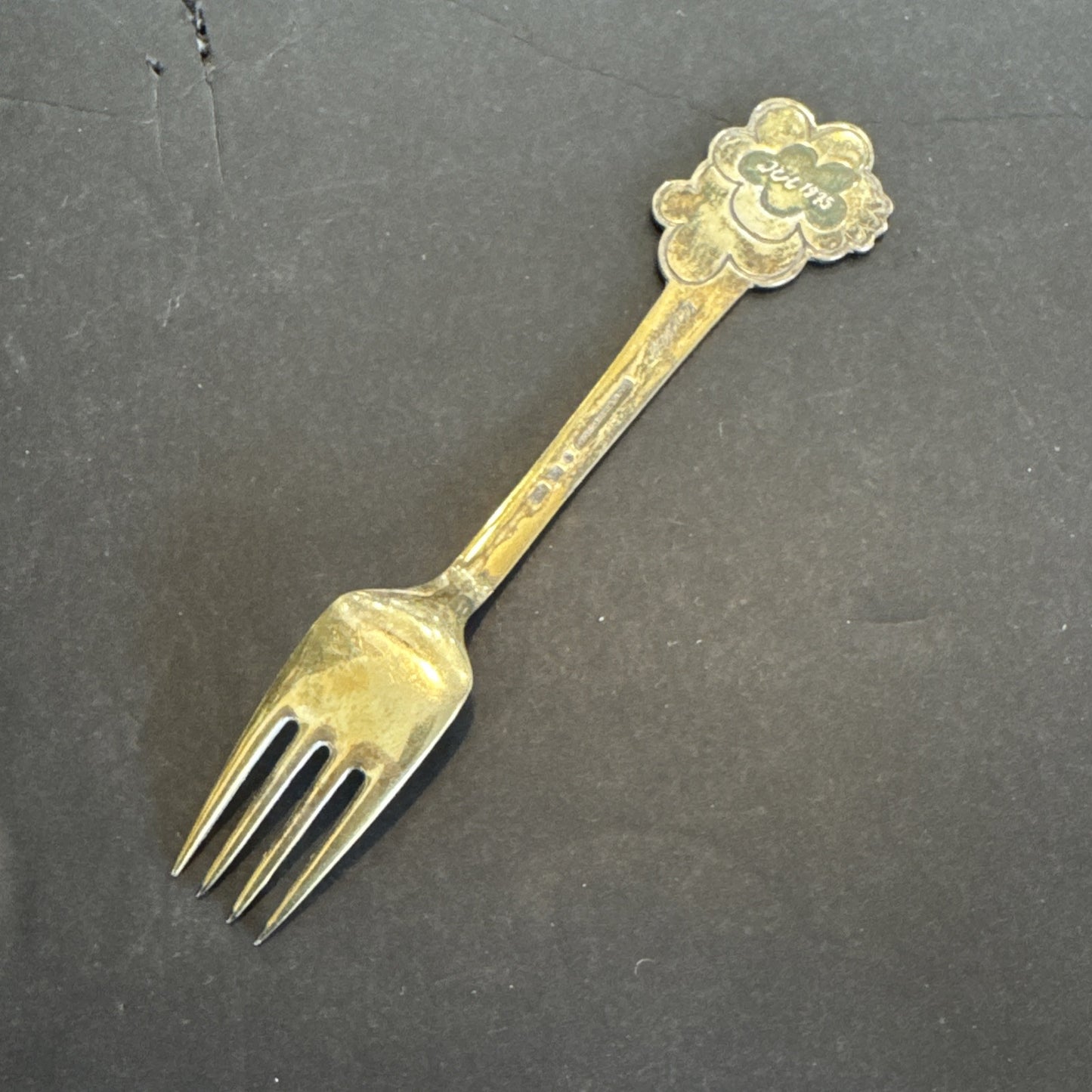 A. Michelsen Christmas Fork 1975 Gilded Sterling with Enamel 48.1 Grams