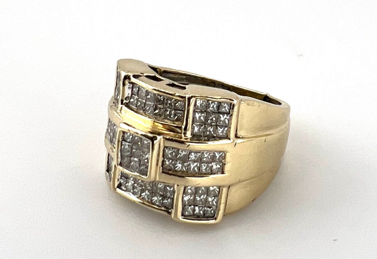 14k Men’s Fancy Cut  Men's Diamond Ring Invisible Setting 14.1 Grams Total .